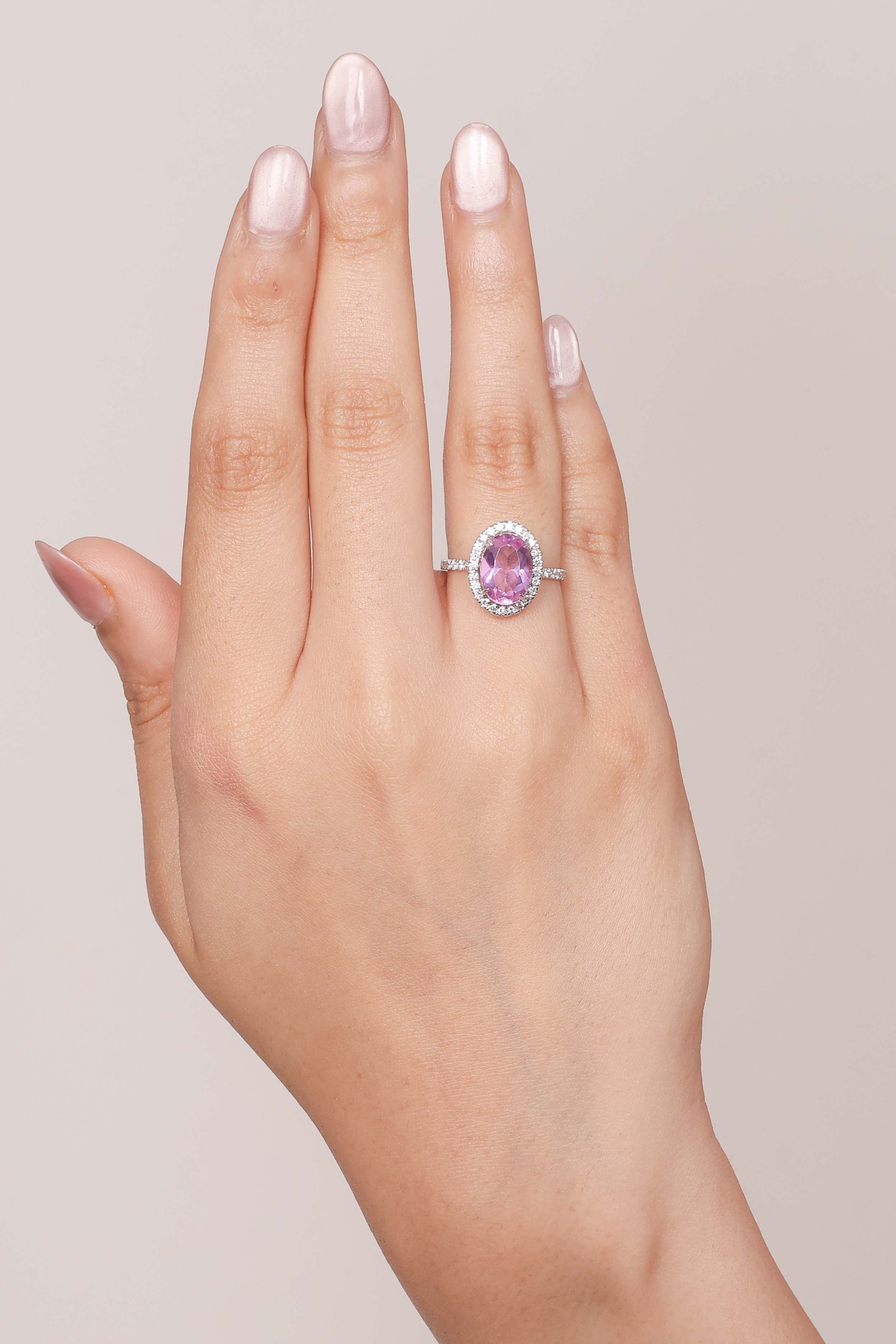 Pink Sapphire Halo Diamond Ring