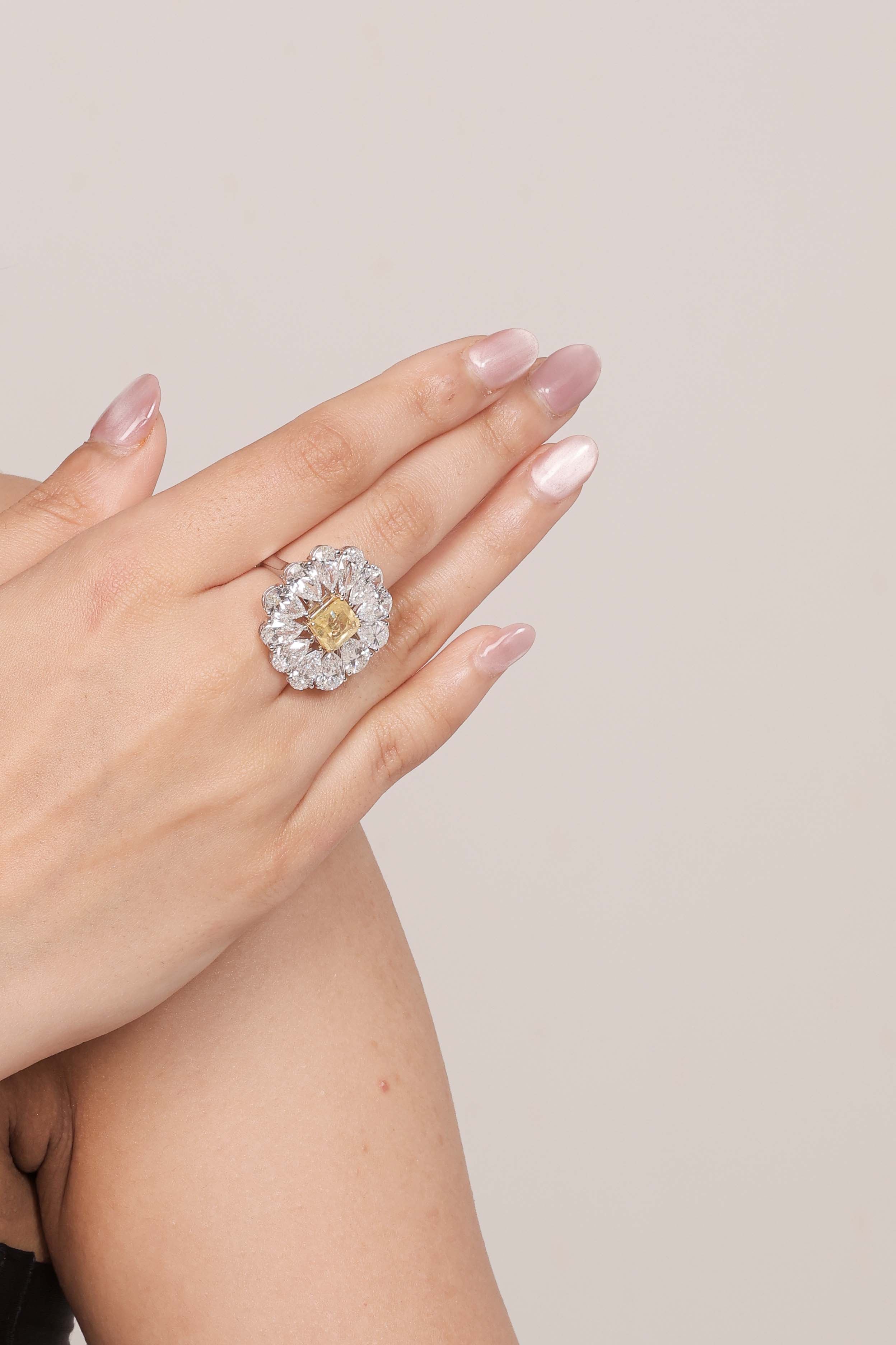 Yellow Sapphire Pear Halo Ring