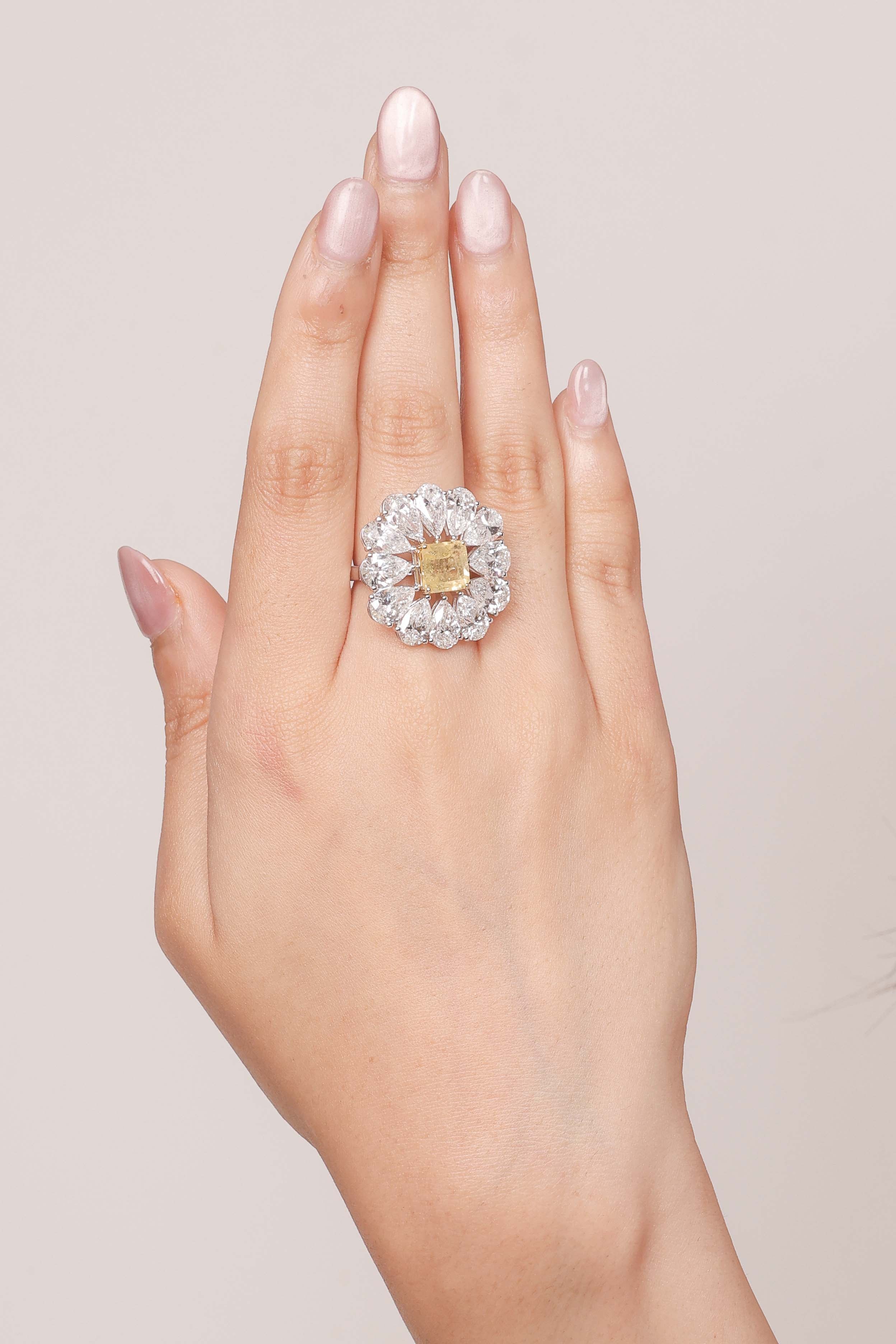 Yellow Sapphire Pear Halo Ring
