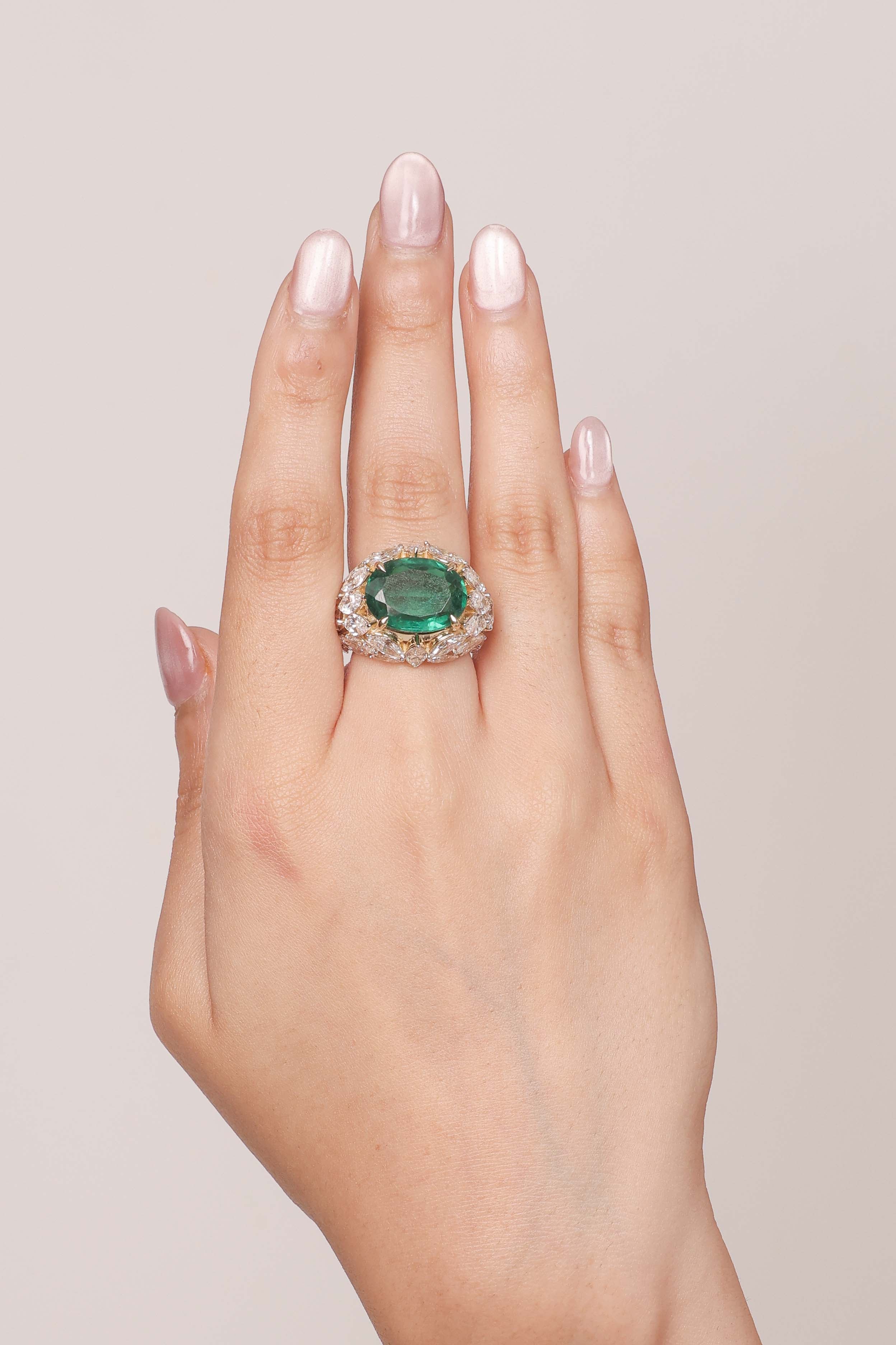 Emerald Bloom Diamond Statement Ring