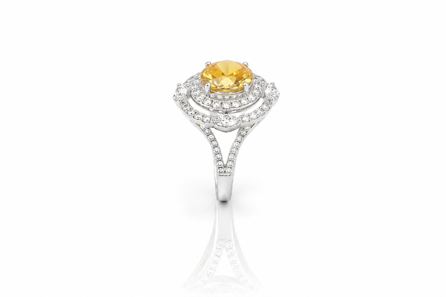 Yellow Sapphire Halo Statement Ring