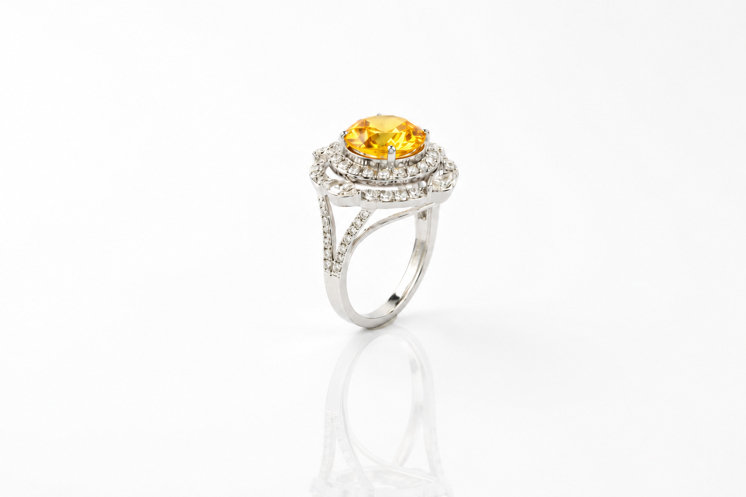 Yellow Sapphire Halo Statement Ring