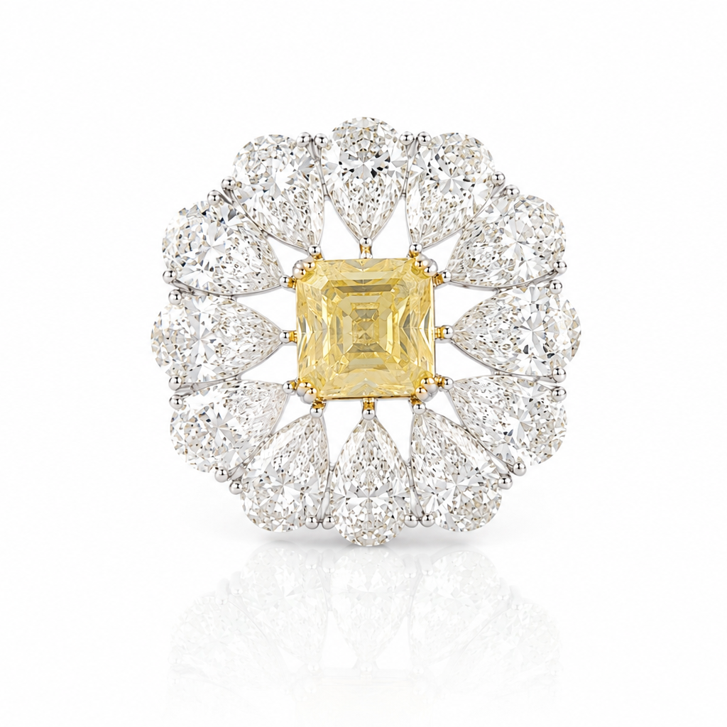 Yellow Sapphire Pear Halo Ring