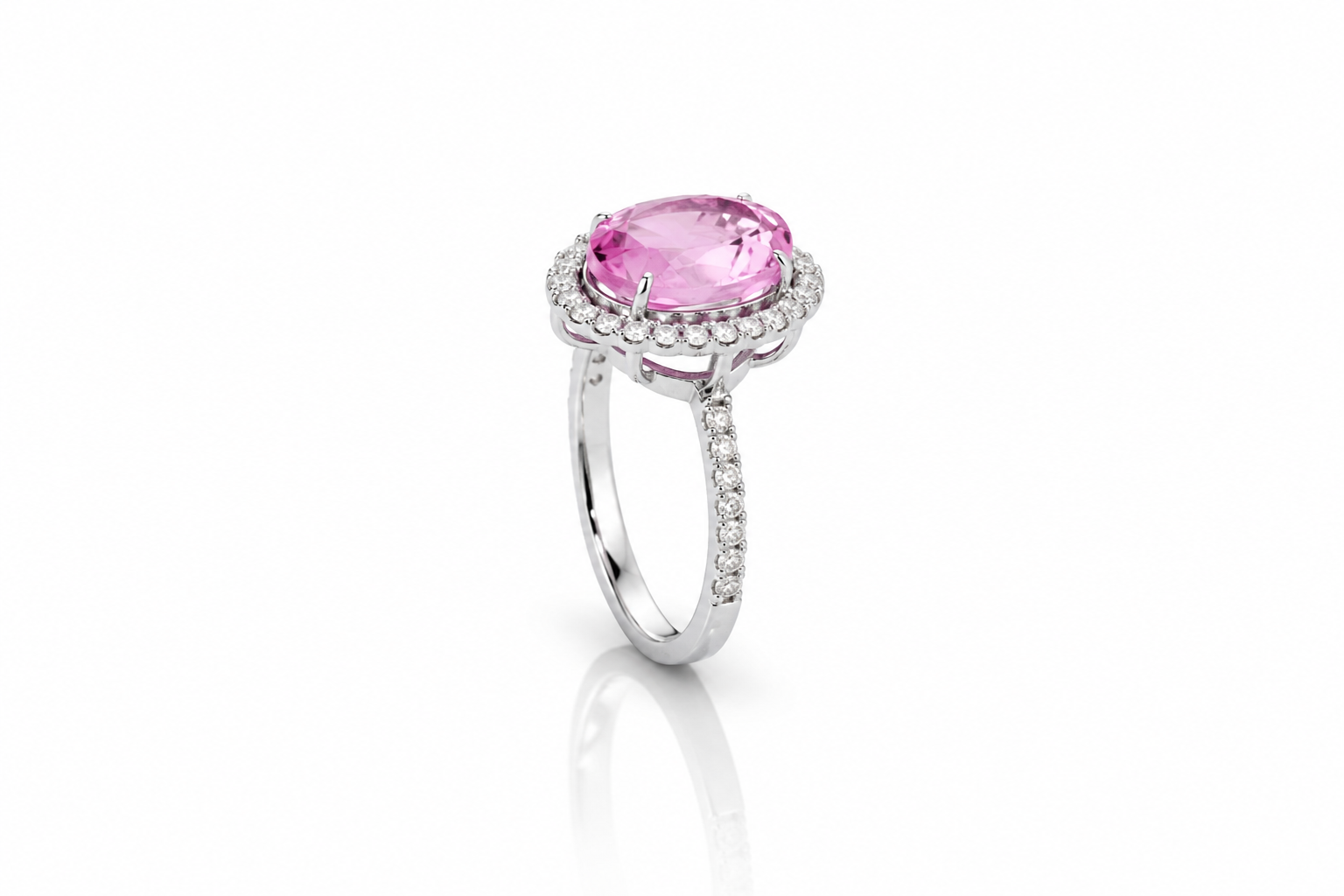 Pink Sapphire Halo Diamond Ring