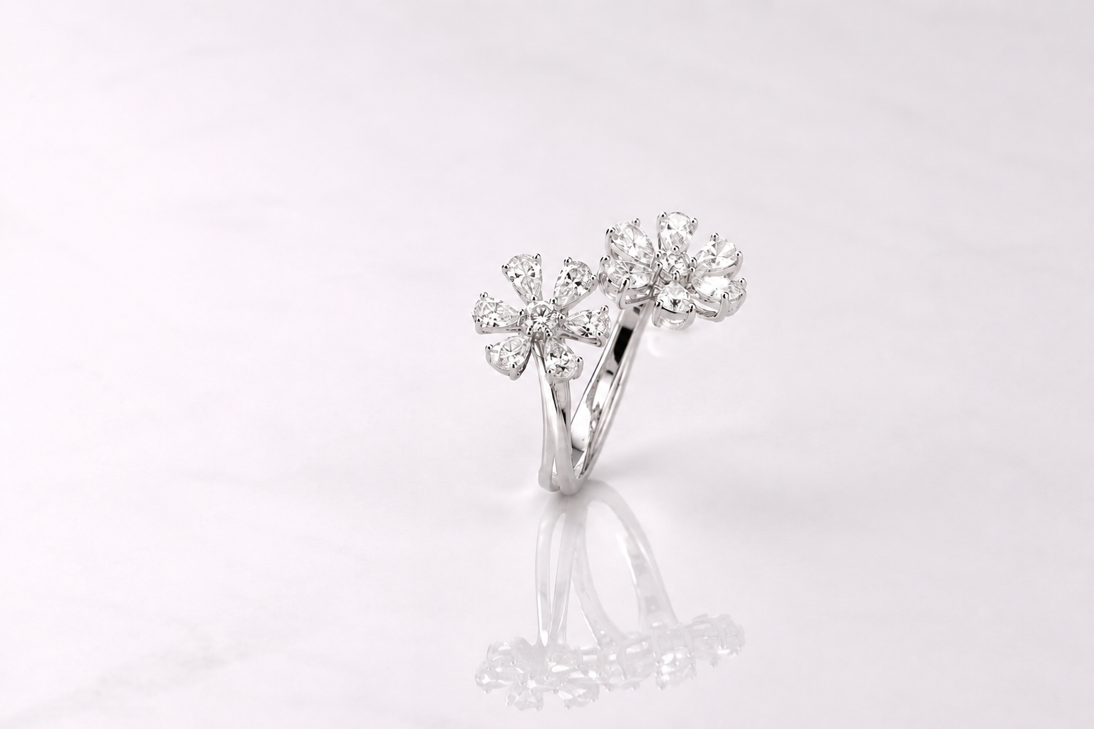 Twin Floral Diamond Open Ring