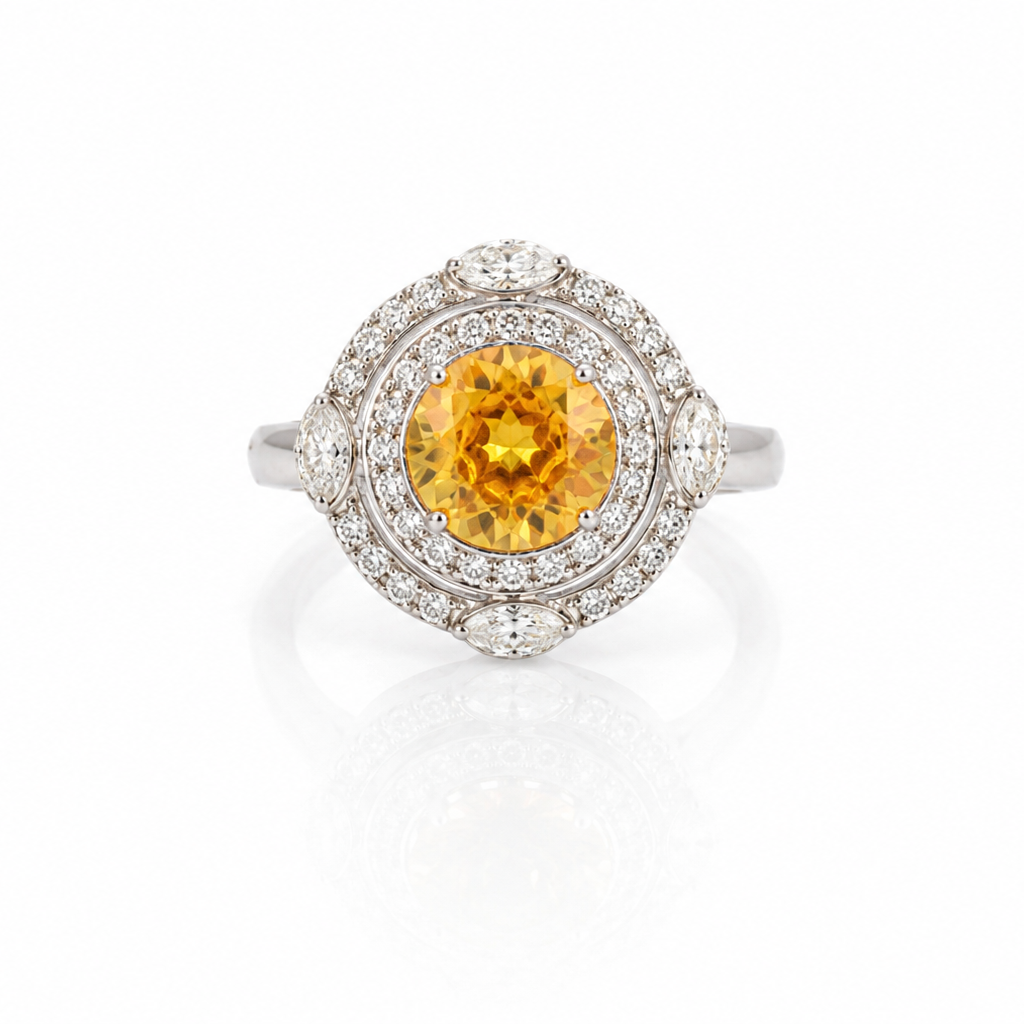 Yellow Sapphire Halo Statement Ring