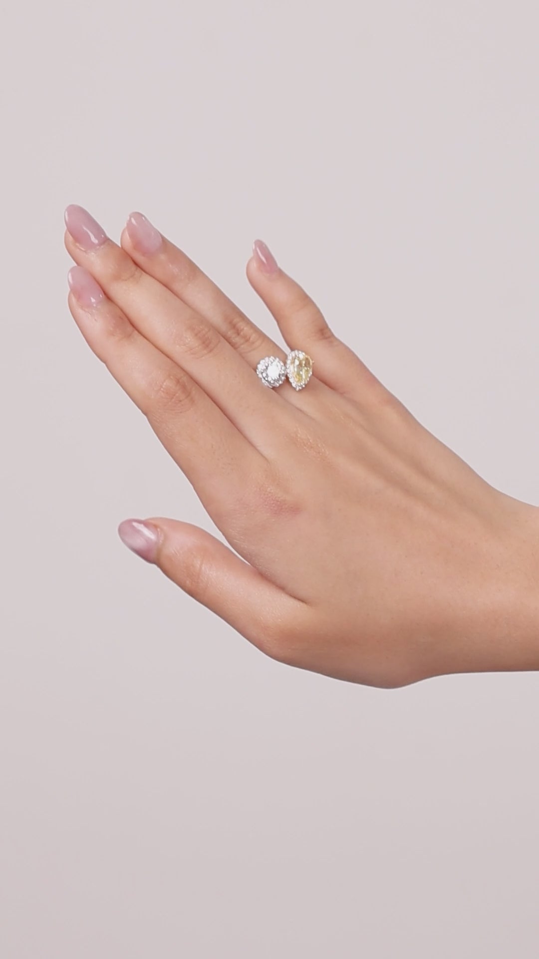 Golden Toi et Moi Halo Diamond Ring